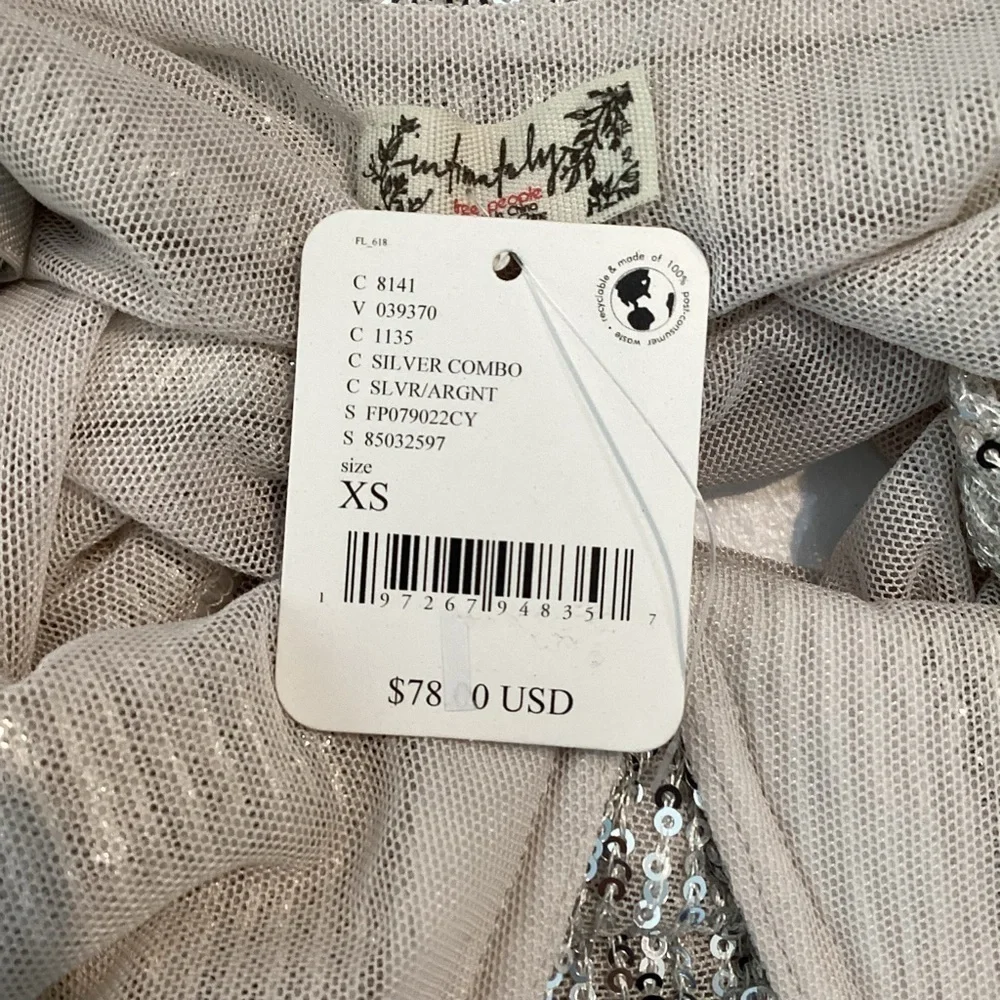 Free People Sparks Fly Thong Sequin Bodysuit Size XS Silver Combo